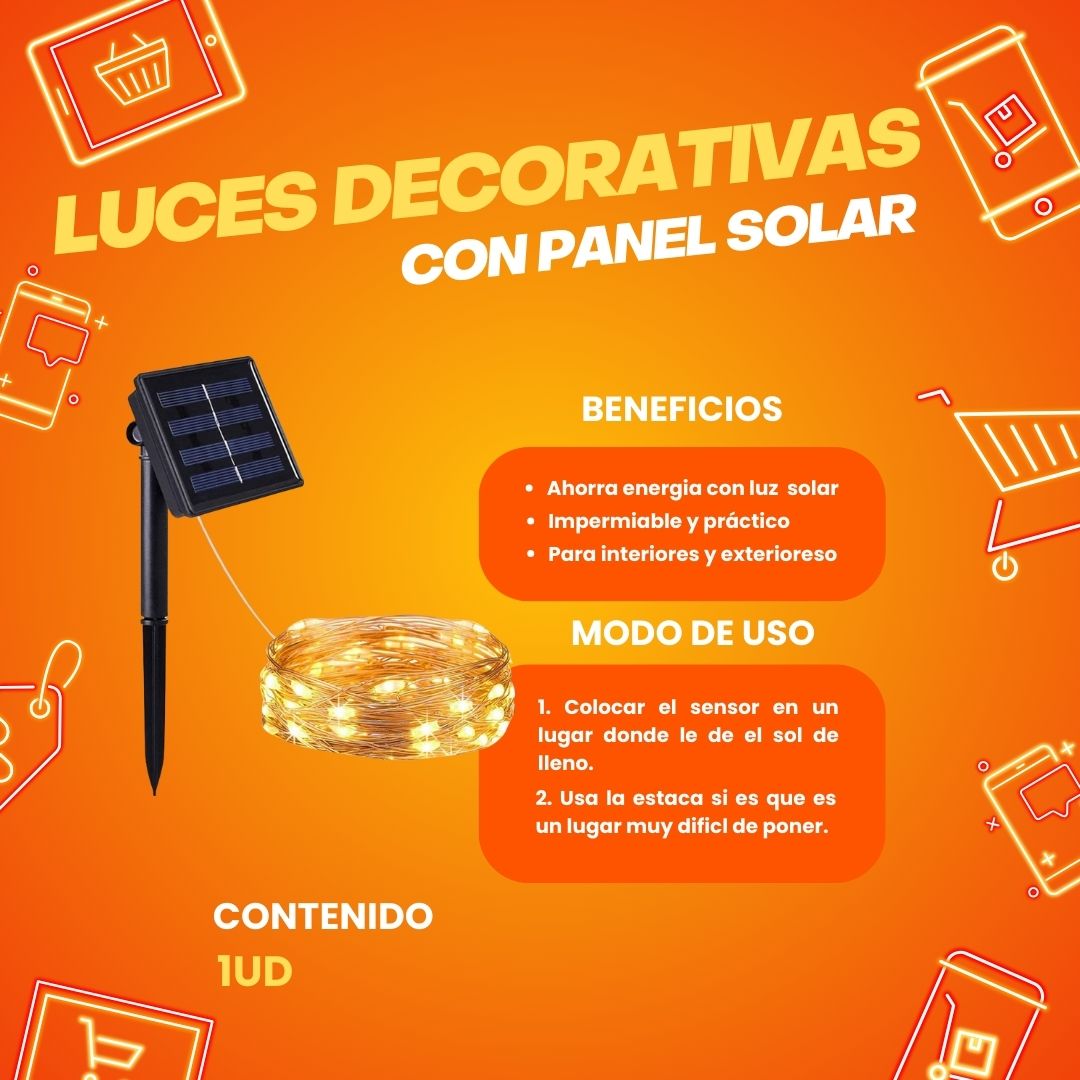 LUCES NAVIDEÑAS CON PANEL SOLAR DORADAS