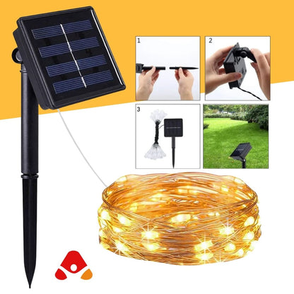 LUCES NAVIDEÑAS CON PANEL SOLAR DORADAS