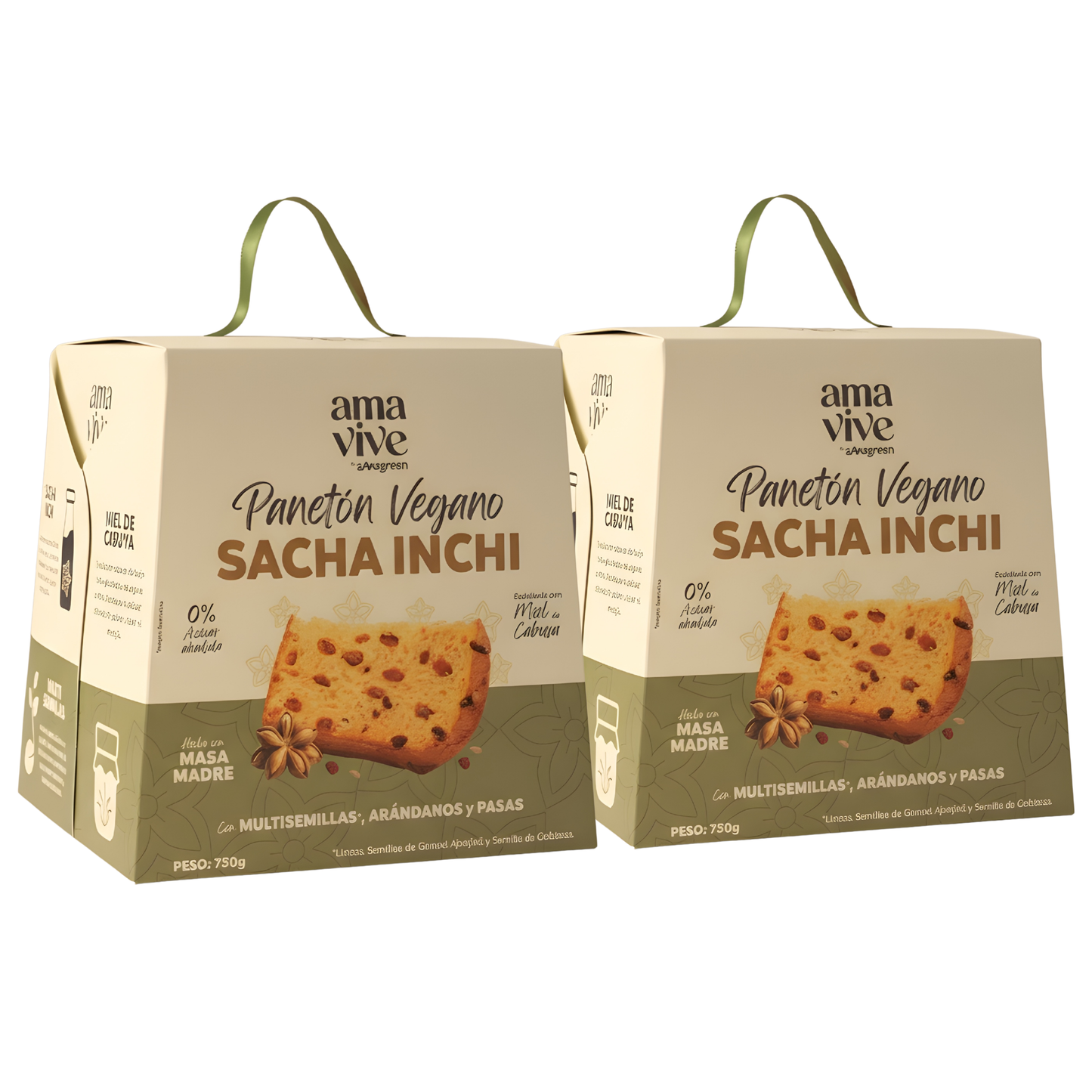 Pack x 3 Panetón Vegano sin Azúcar Añadida con Sacha Inchi, Multisemillas y Miel de Cabuya 750 g