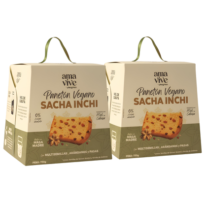 Pack x 3 Panetón Vegano sin Azúcar Añadida con Sacha Inchi, Multisemillas y Miel de Cabuya 750 g