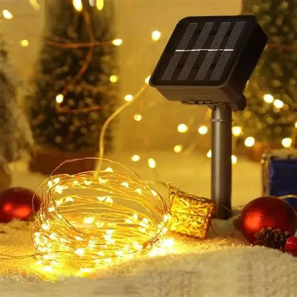 LUCES NAVIDEÑAS CON PANEL SOLAR DORADAS